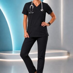 Essential Pro Classic V-Neck Scrub Top – Black