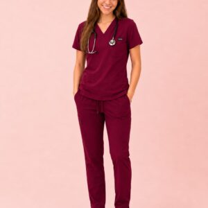 Essential Pro Classic V-Neck Scrub Top – Burgundy