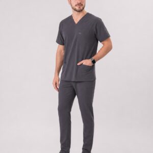 Essential Pro Classic V-Neck Scrub Top – Charcoal Gray