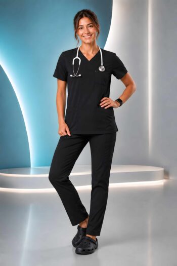 Essential Pro Women's Classic V-Neck Scrub Top – Black