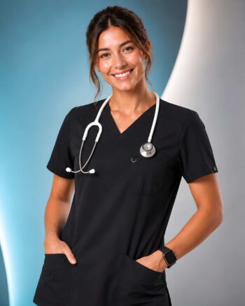 Essential Pro Women's Classic V-Neck Scrub Top – Black