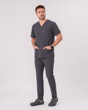 Essential Pro Classic V-Neck Scrub Top – Charcoal Gray