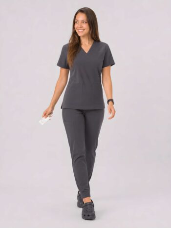 Essential Pro Classic V-Neck Scrub Top – Charcoal Gray